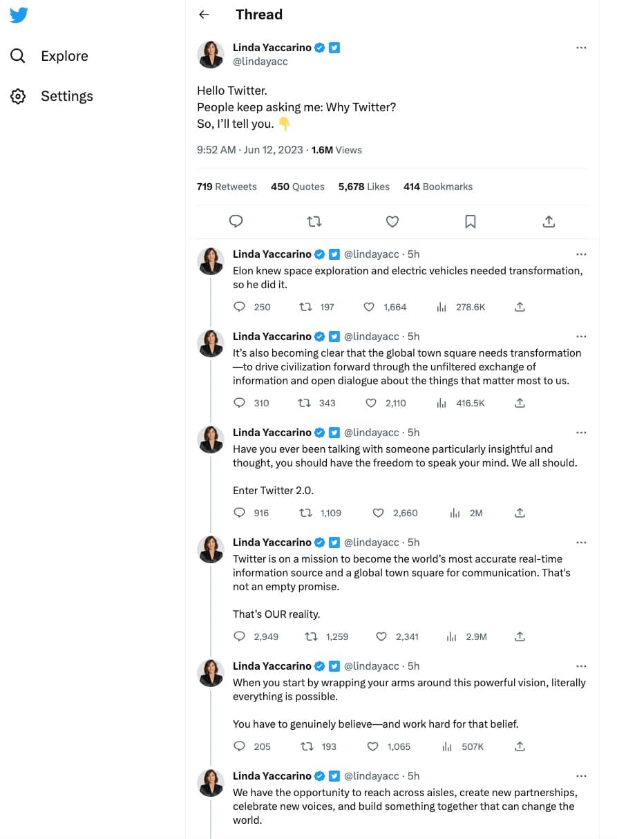 Twitter's New CEO Linda Yaccarino Shares Vision for "Twitter 2.0"